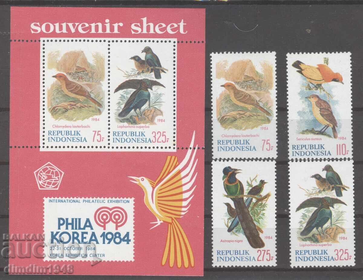 Indonezia 1984 - Păsări - serie și bloc curate