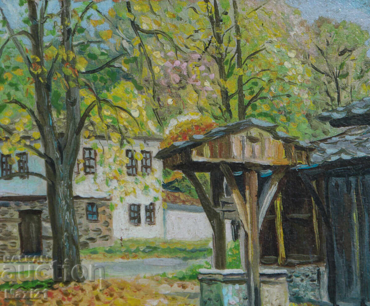 Delivery of Oil painting, rural yard landscape