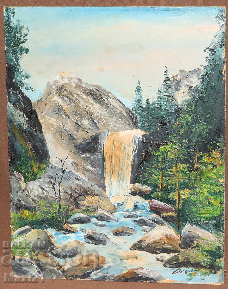 Ελαιογραφία δασικού τοπίου με καταρράκτη με τιμή 150.00 BGN | € 76.69