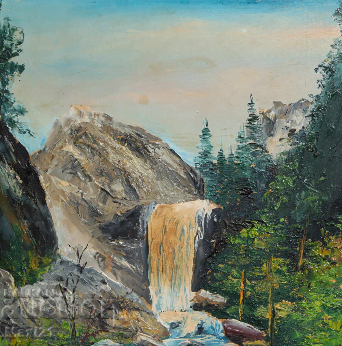 Παράδοση Ελαιογραφία δασικού τοπίου με καταρράκτη