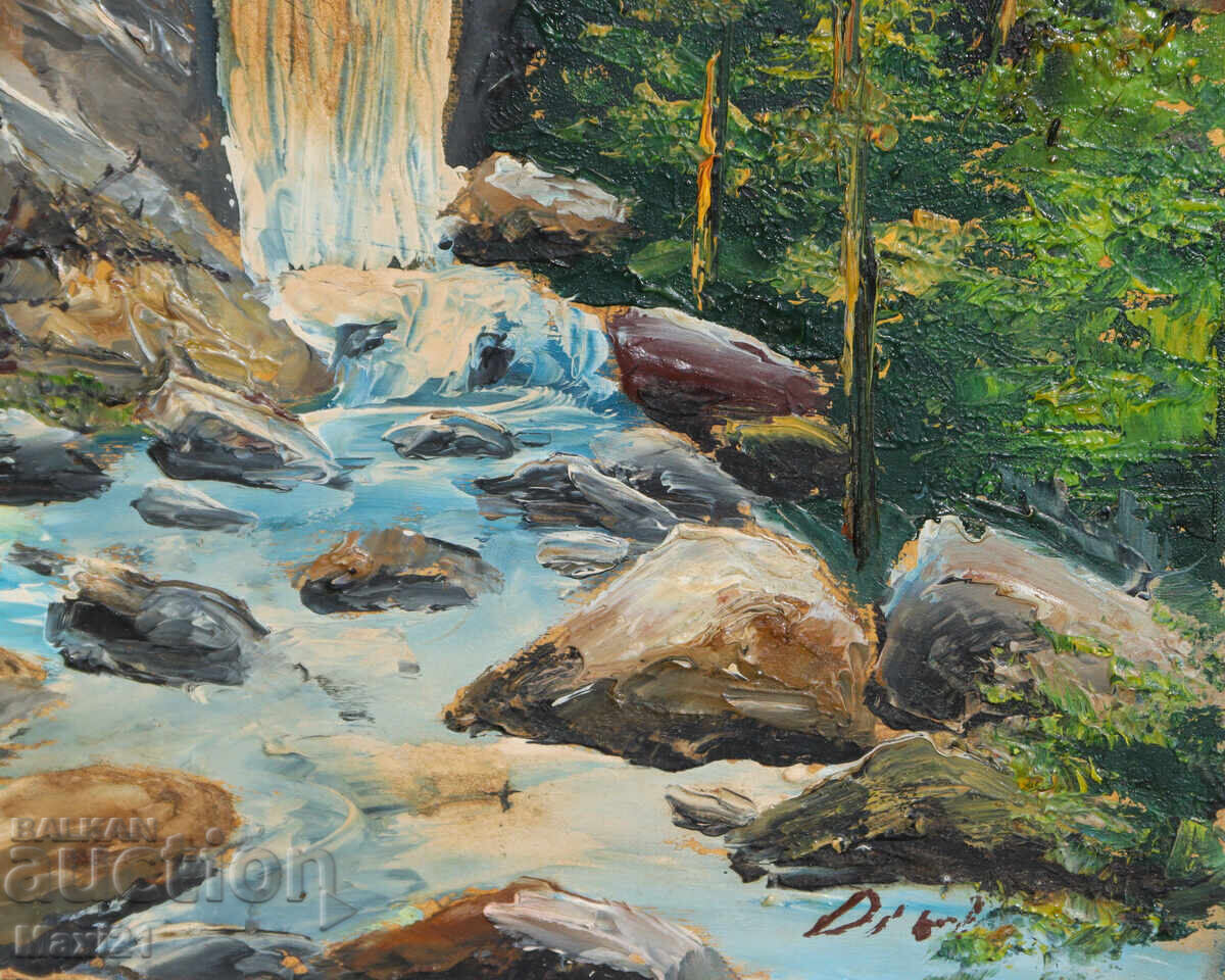 Ελαιογραφία δασικού τοπίου με καταρράκτη - 6