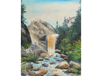 Pictură în ulei peisaj de pădure cu cascadă