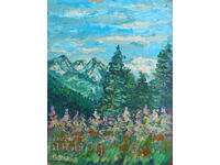 Pictură în ulei, peisaj forestier