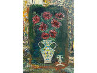 Still life with flowers old painting oil paints