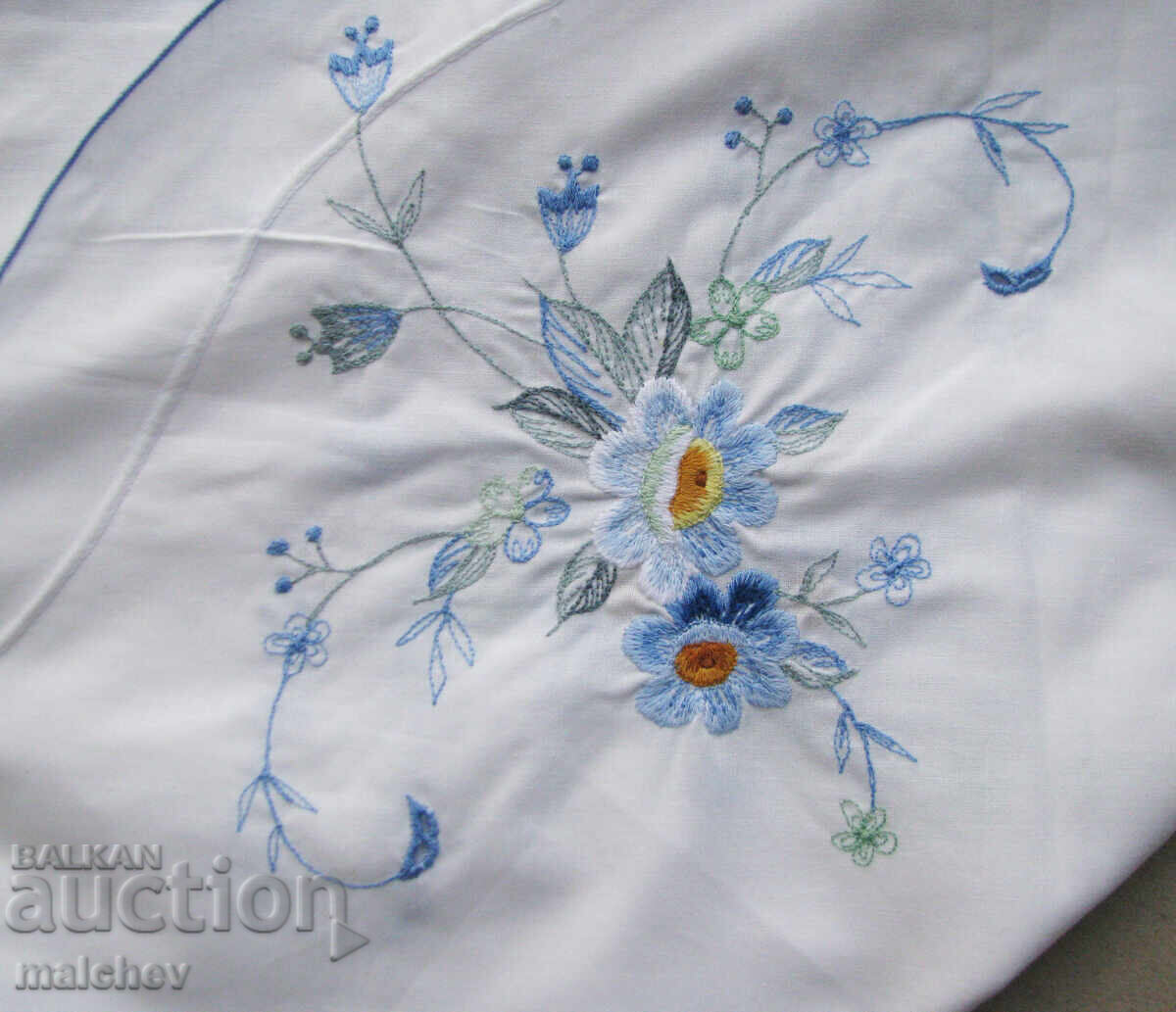 Παλιά κεντημένη τραπεζοκαλύπτρα βαμβακερή στρογγυλή 170 εκ. άριστη - 6