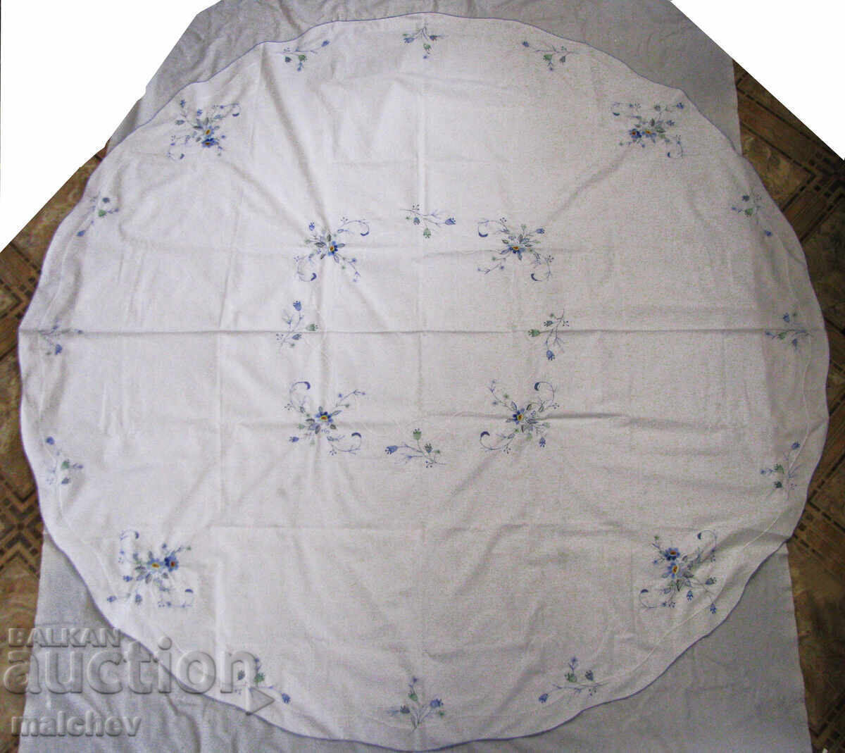 Παλιά κεντημένη τραπεζοκαλύπτρα βαμβακερή στρογγυλή 170 εκ. άριστη