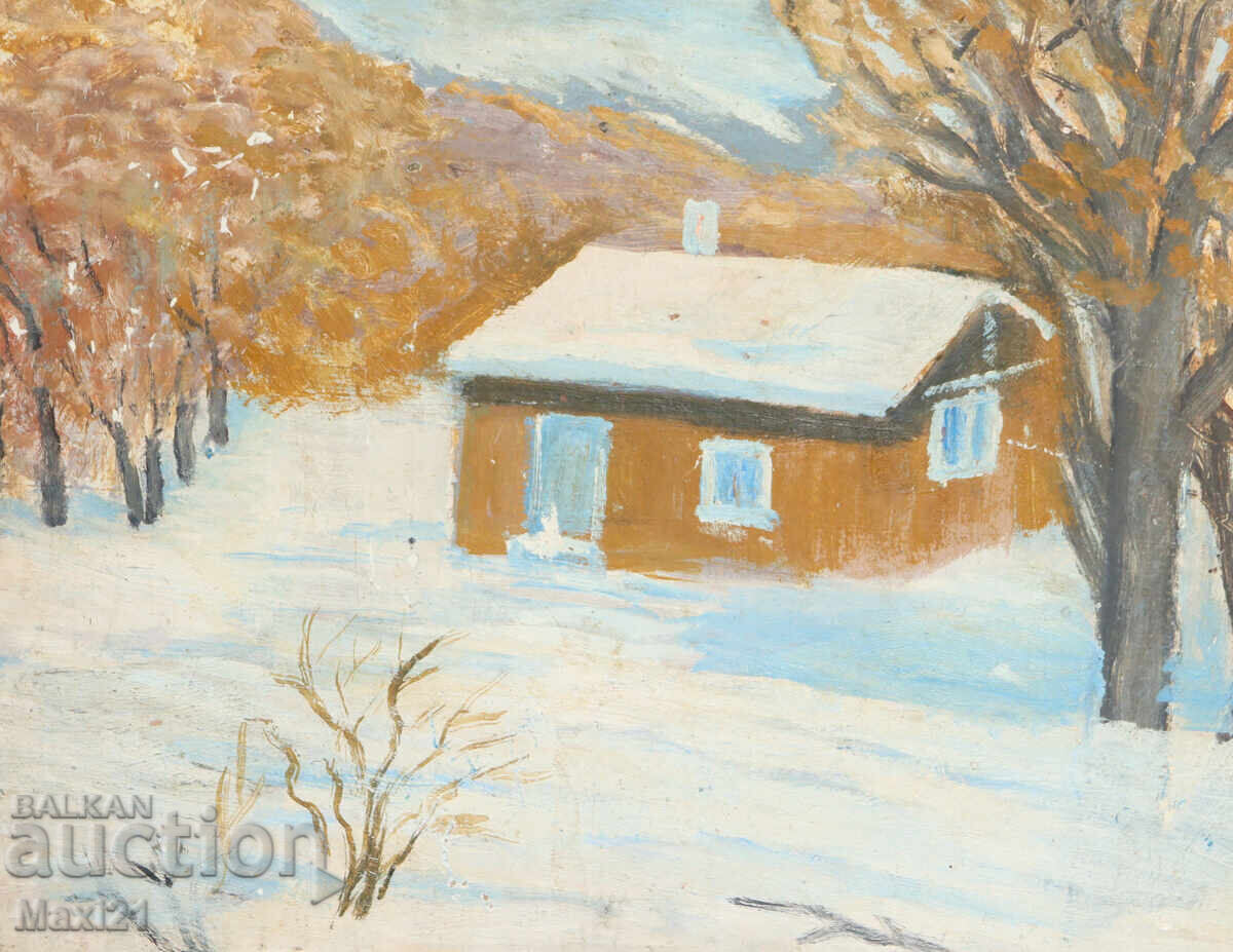 Auction  Old oil painting winter landscape
