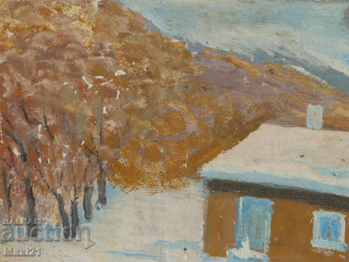 Delivery of Old oil painting winter landscape