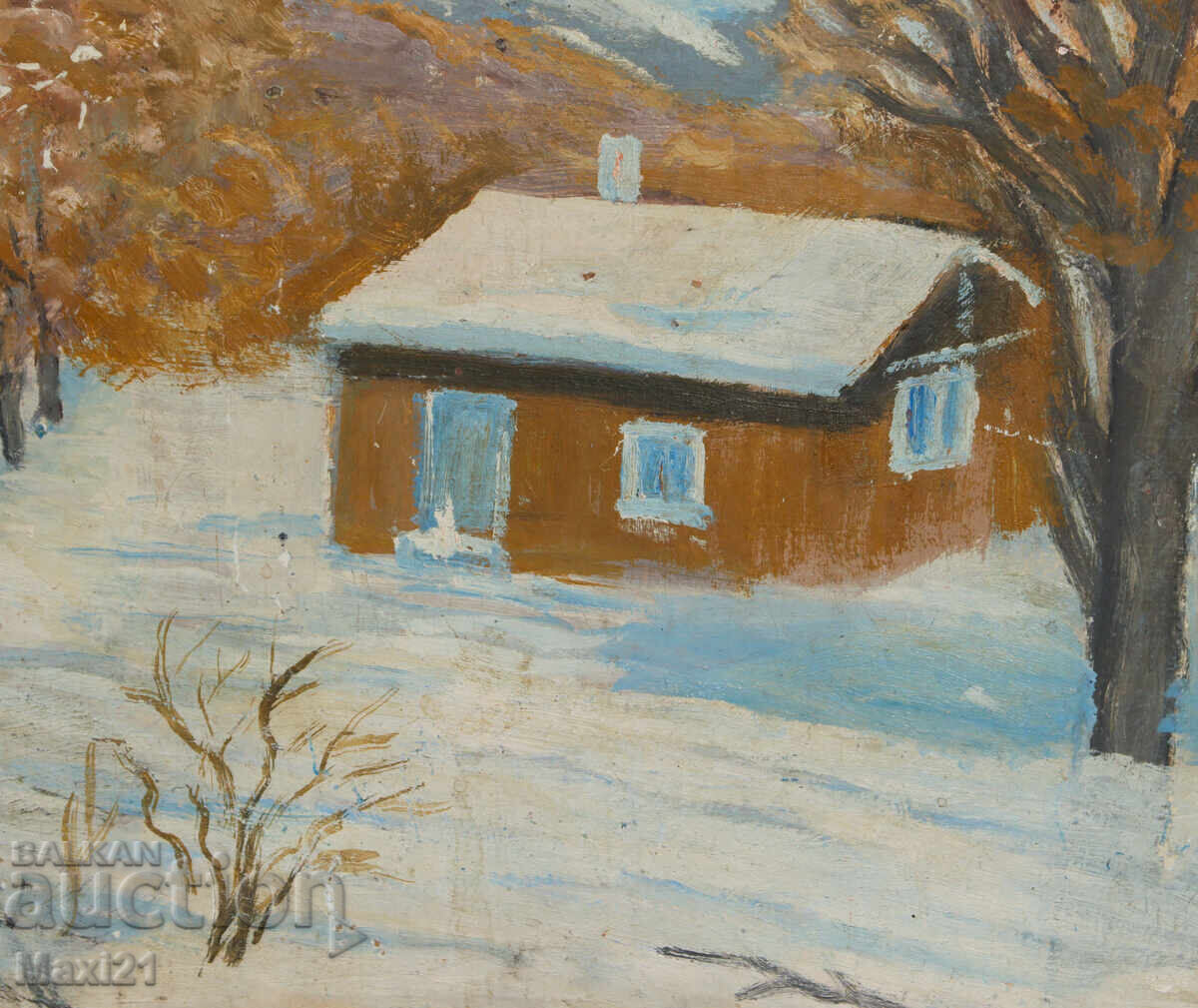 Old oil painting winter landscape - 5