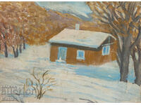 Παλιός ελαιογραφία χειμωνιάτικου τοπίου