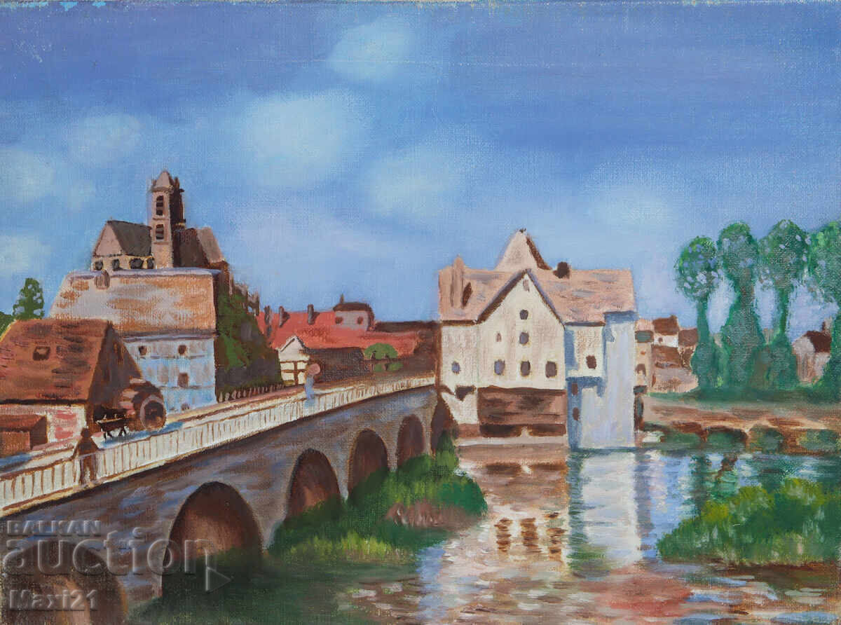 Δημοπρασία Πίνακας με ελαιογραφία αστικού τοπίου