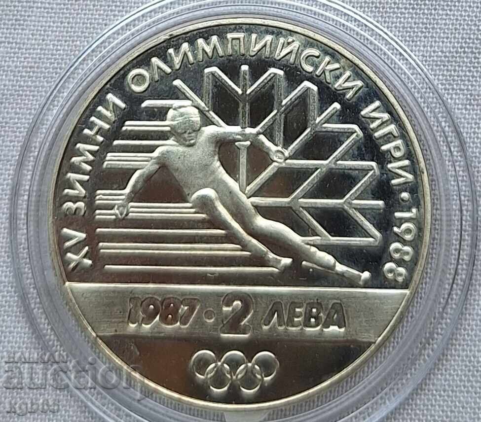 2 лева 1987 г. Зимни олимпийски игри #3