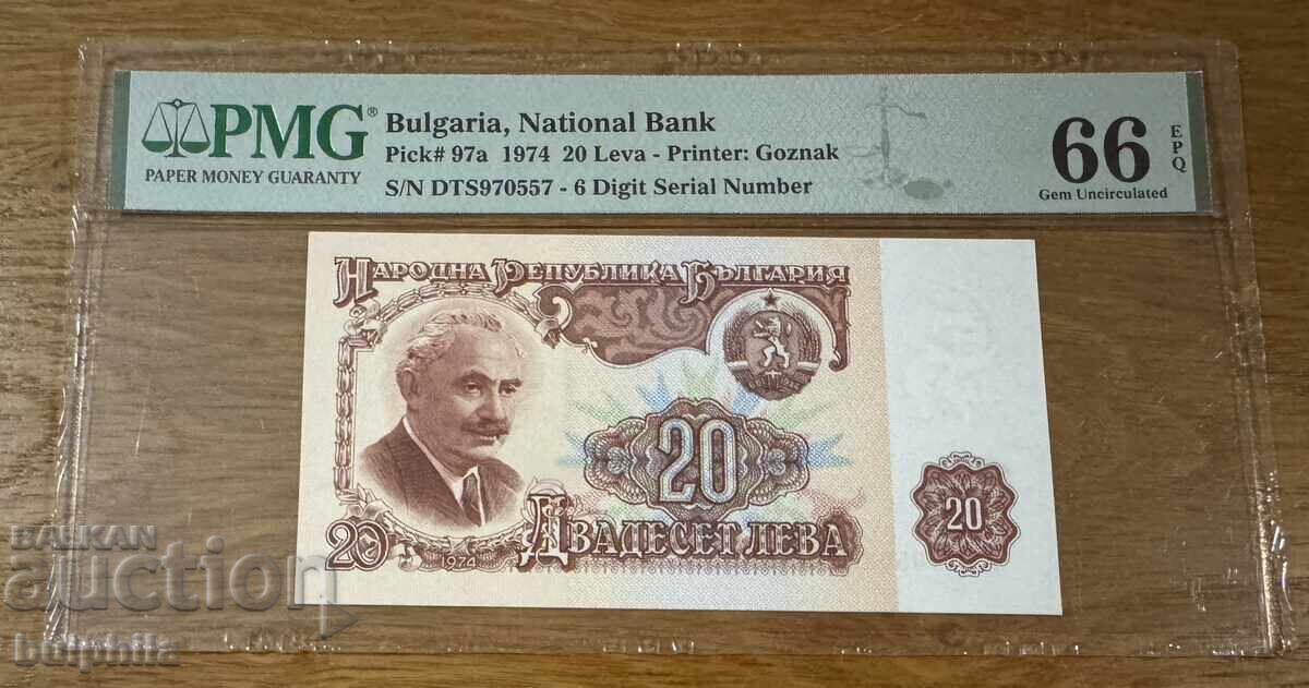 20 Leva 1974. PMG 66 EPQ. 6 digits