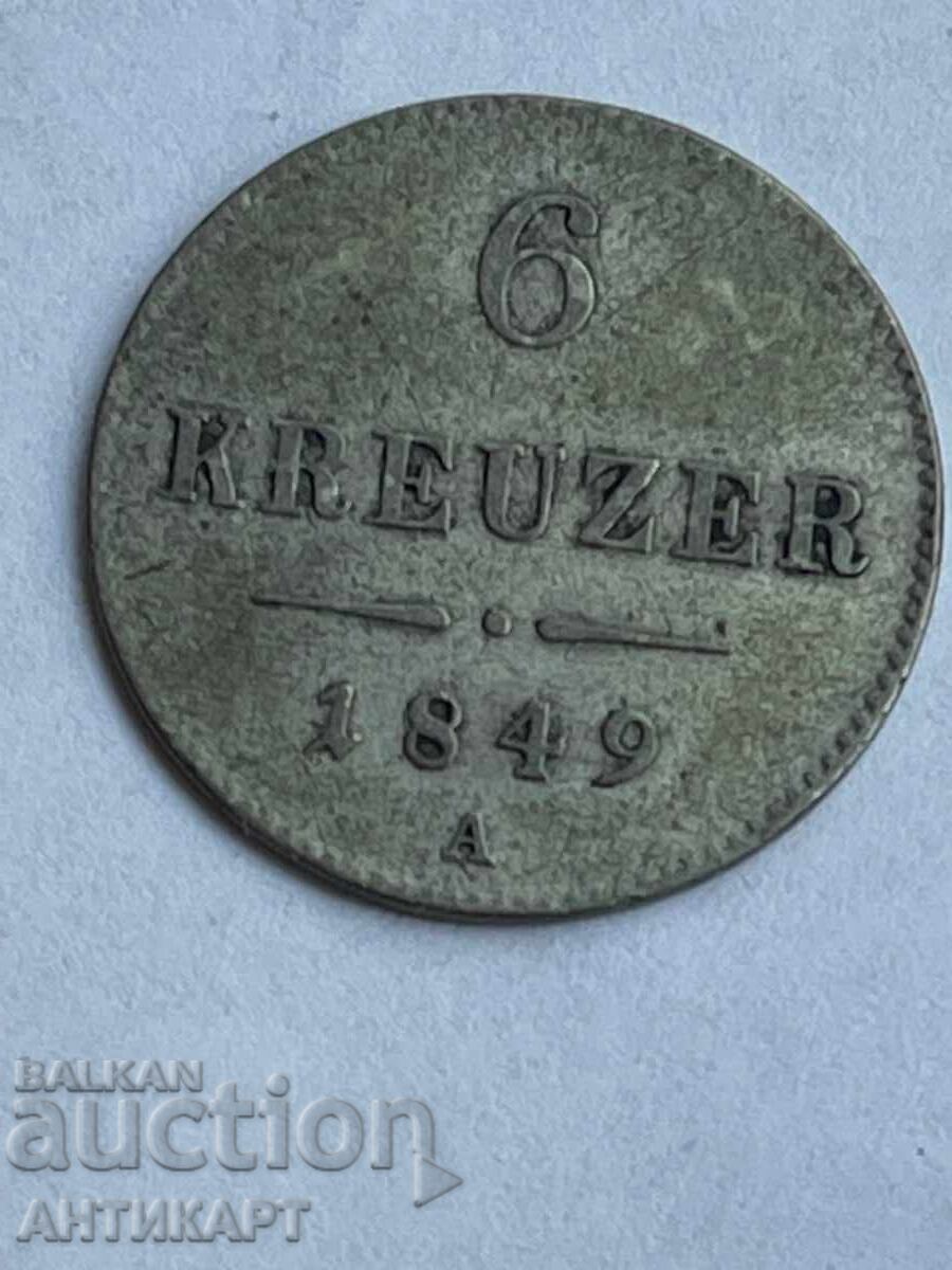 Silver coin Austria 6 Kreuzer 1849 excellent Silver coin Austria 6 Kreuzer 1849 excellent