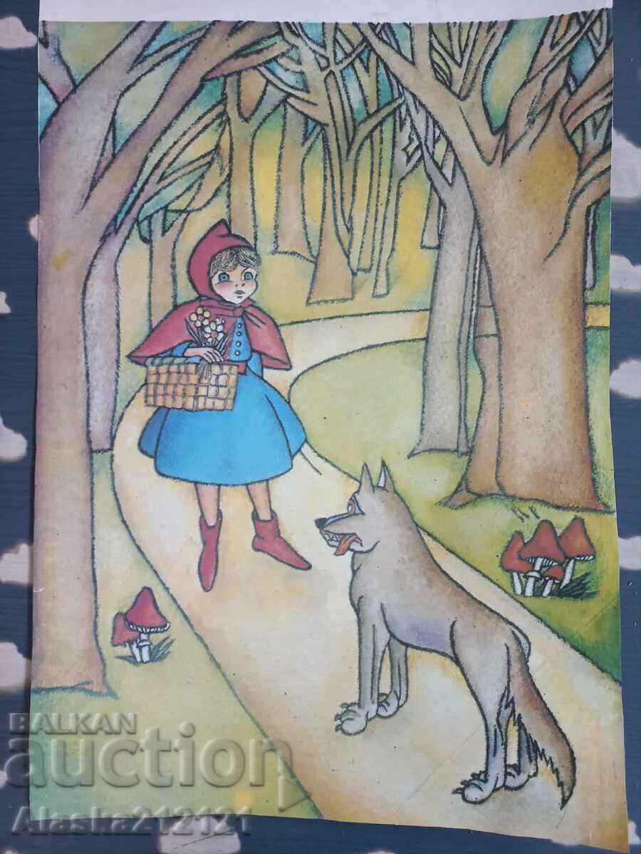 Αφίσα, λιθογραφία - Παιδικό παραμύθι Το κόκκινο καπέλο