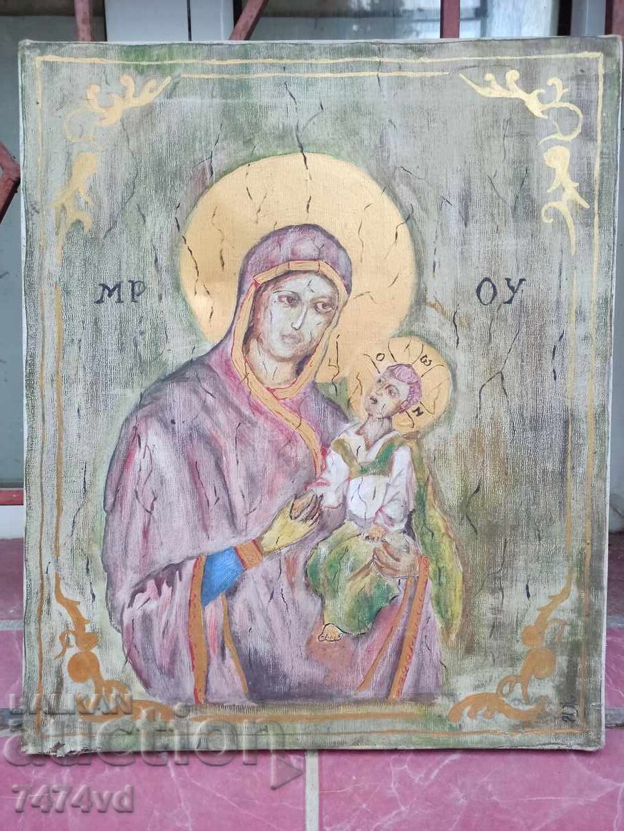 ИКОНА-ДЕВА МАРИЯ С МЛАДЕНЕЦА ,МАСЛО,ПОДПИСАНА ИКОНА-ДЕВА МАРИЯ С МЛАДЕНЕЦА ,МАСЛО,ПОДПИСАНА