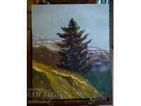 Oil painting - Mountain landscape - Pine tree - A. Yordanov