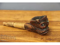 CIUDATĂ PIPĂ VECHE DIN LEMN CU MOTIV INDIAN