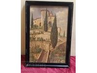 Old painting in a frame with glass