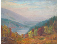 Tablou ulei pe pânză peisaj montan lac