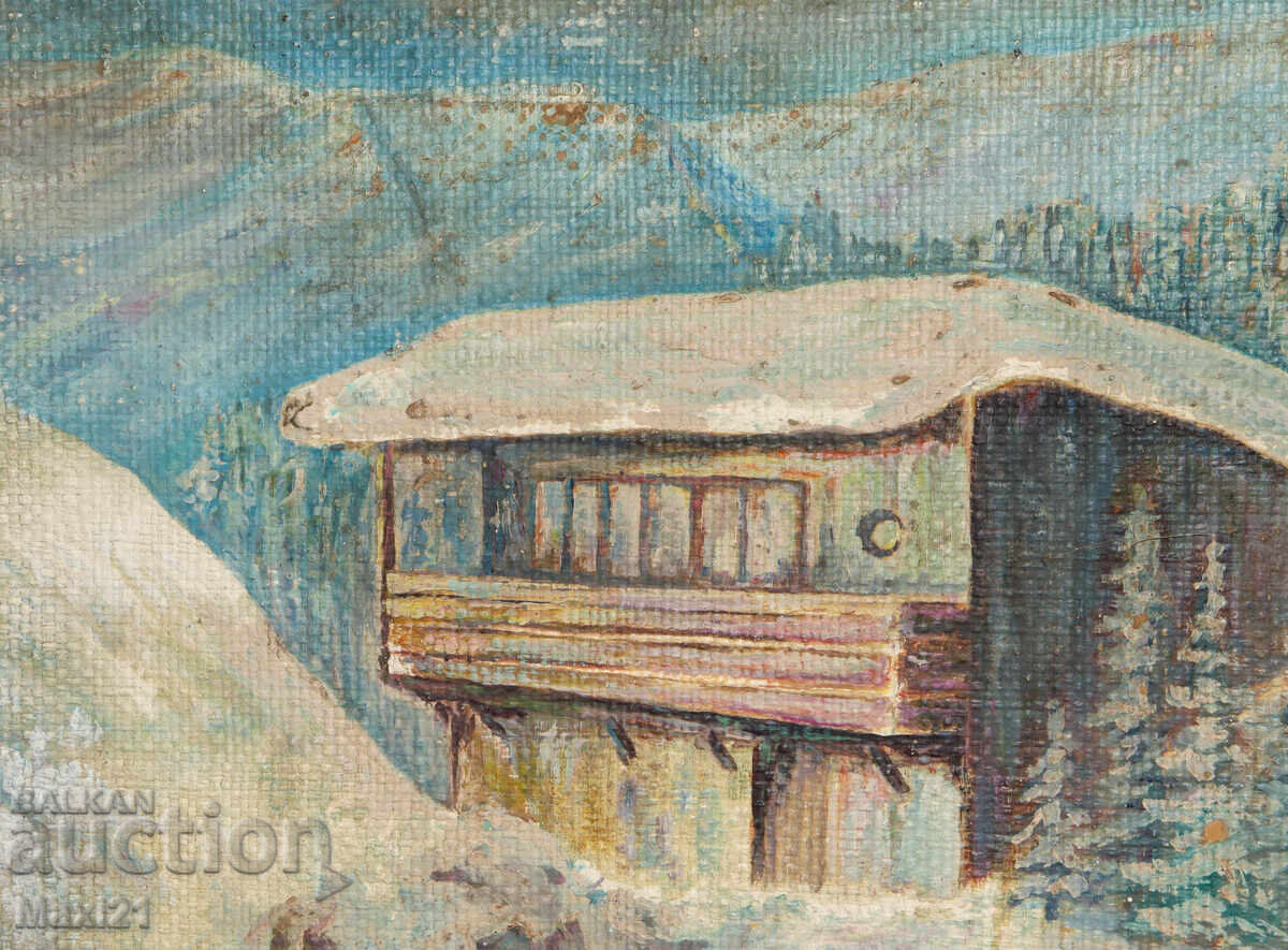 Delivery of Oil painting winter landscape mountain hut 83g