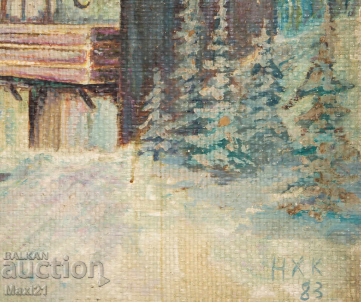 Oil painting winter landscape mountain hut 83g - 6