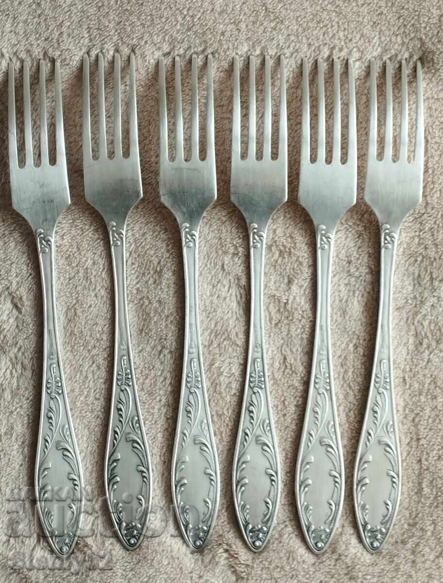 Silver-plated nickel silver forks, 6 pcs, large 20.5 cm, from the USSR with price € 60.00 | 117.35 BGN