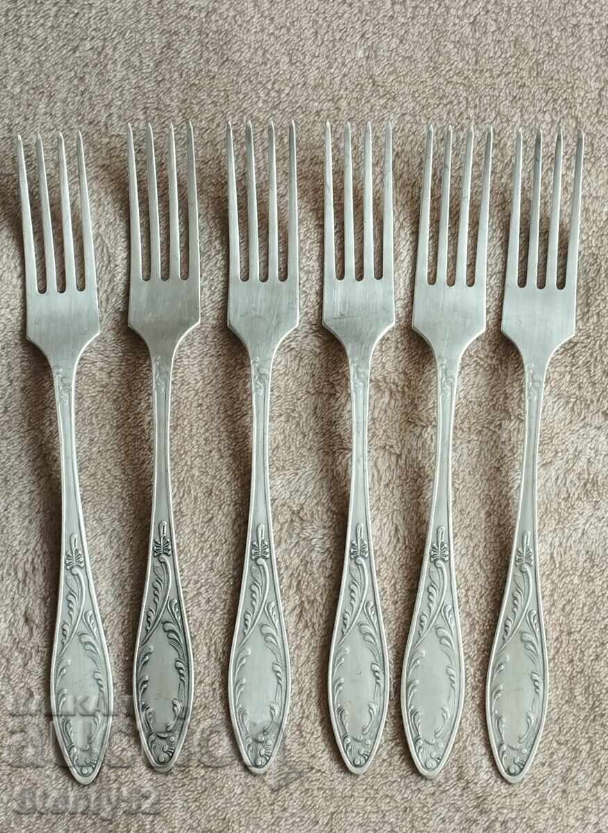 Silver-plated nickel silver forks, 6 pcs, large 20.5 cm, from the USSR