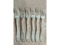 Silver-plated nickel silver forks, 6 pcs, large 20.5 cm, from the USSR