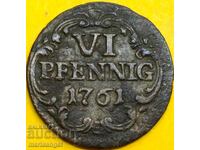 6 Pfennig 1761 Germany Saxony - Rare!