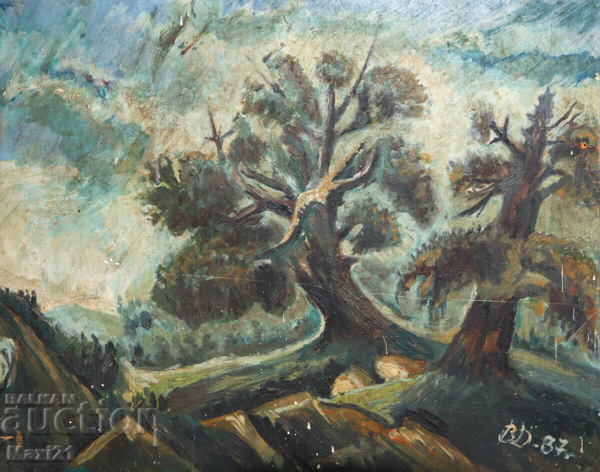 Δημοπρασία Έργο ζωγραφικής με λάδι, δασικό τοπίο, 1987
