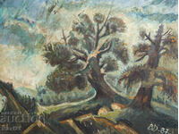 Tablou ulei pe pânză peisaj de pădure 1987