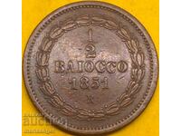 1/2 baiocco 1851 Vatican Pius al IX-lea bronz