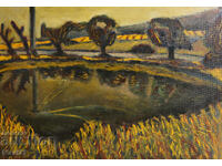 Картина маслени бои пейзаж езеро подписана 1976г.