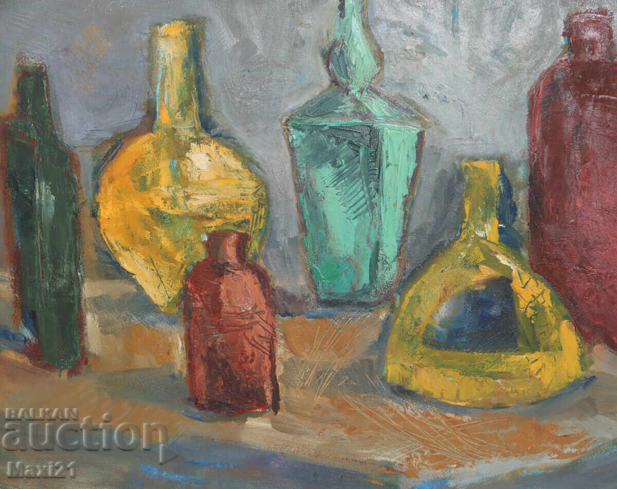 Oil painting still life bottles - 5