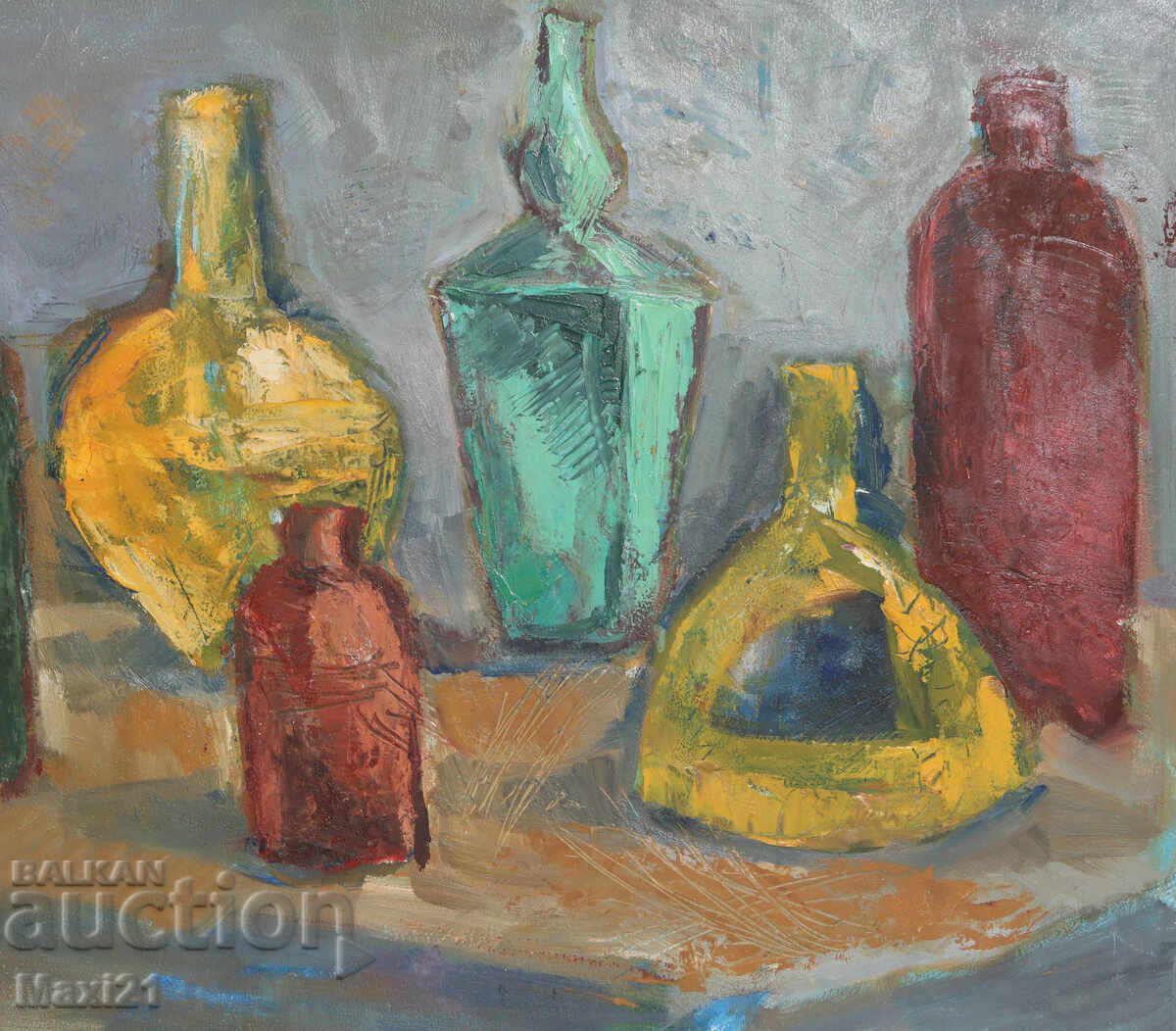 Oil painting still life bottles - 6