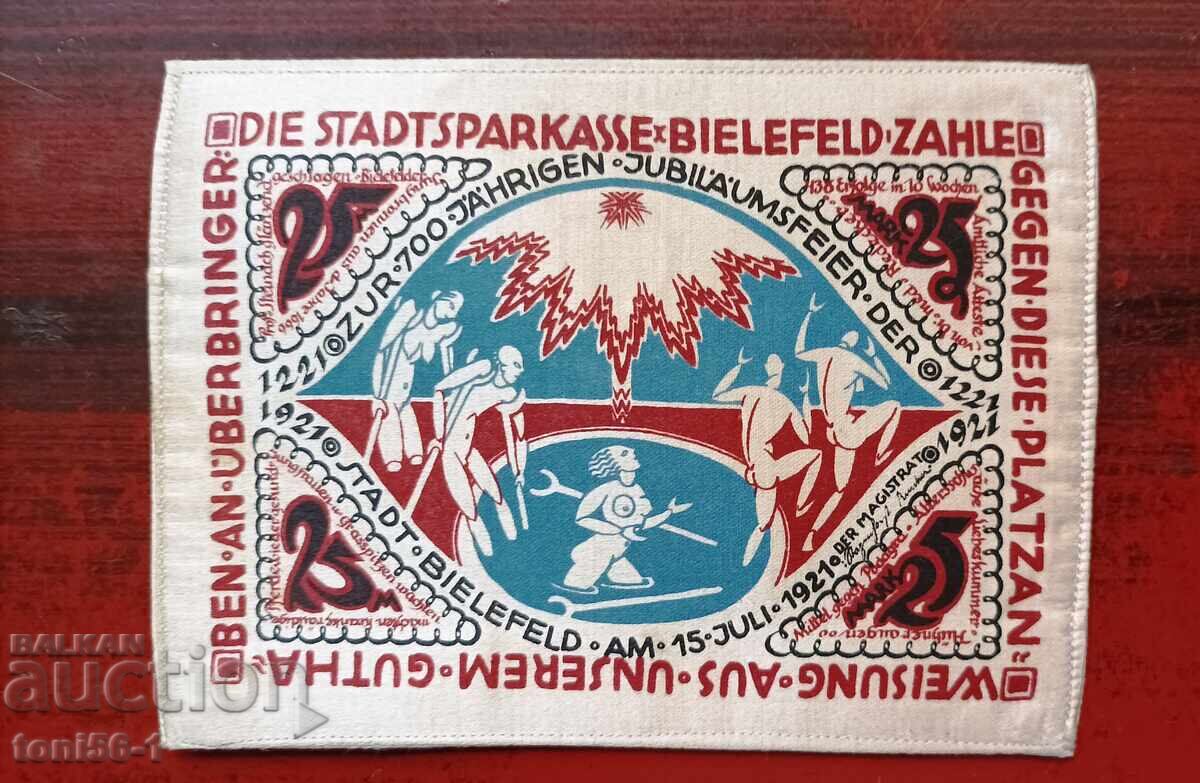 Germania - 25 mărci 1921 Notgeld Bielefeld - mătase