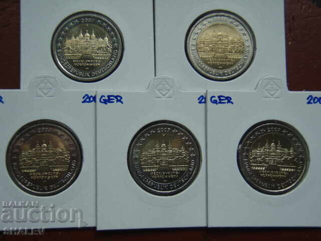 2 euro 2007 Germania "Mecklenburg" A,D,F,G,J /Germaniya 2 evro cu preț 109.89 BGN | € 56.19