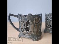 WMF Art Nouveau frumoase suporturi de pahare argintate Germania