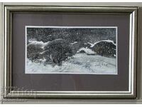 Sava Tsonovski tablou - Peisaj de iarnă acuarelă 2022