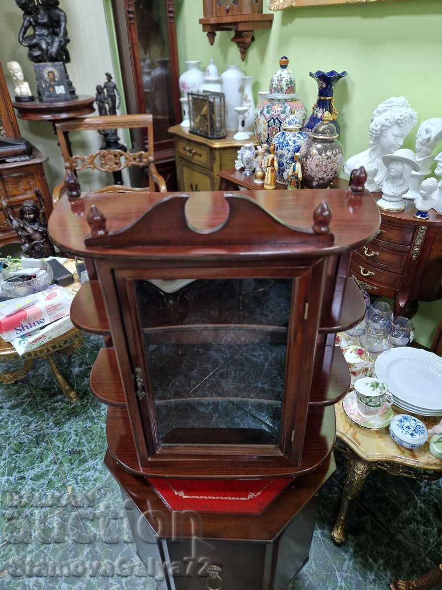 Δημοπρασία Υπέροχη αντίκα αγγλική ξύλινη βιτρίνα
