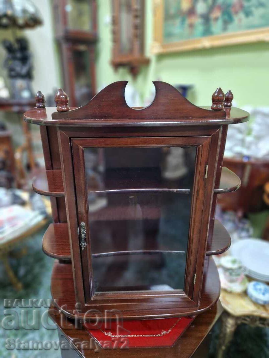 Υπέροχη αντίκα αγγλική ξύλινη βιτρίνα