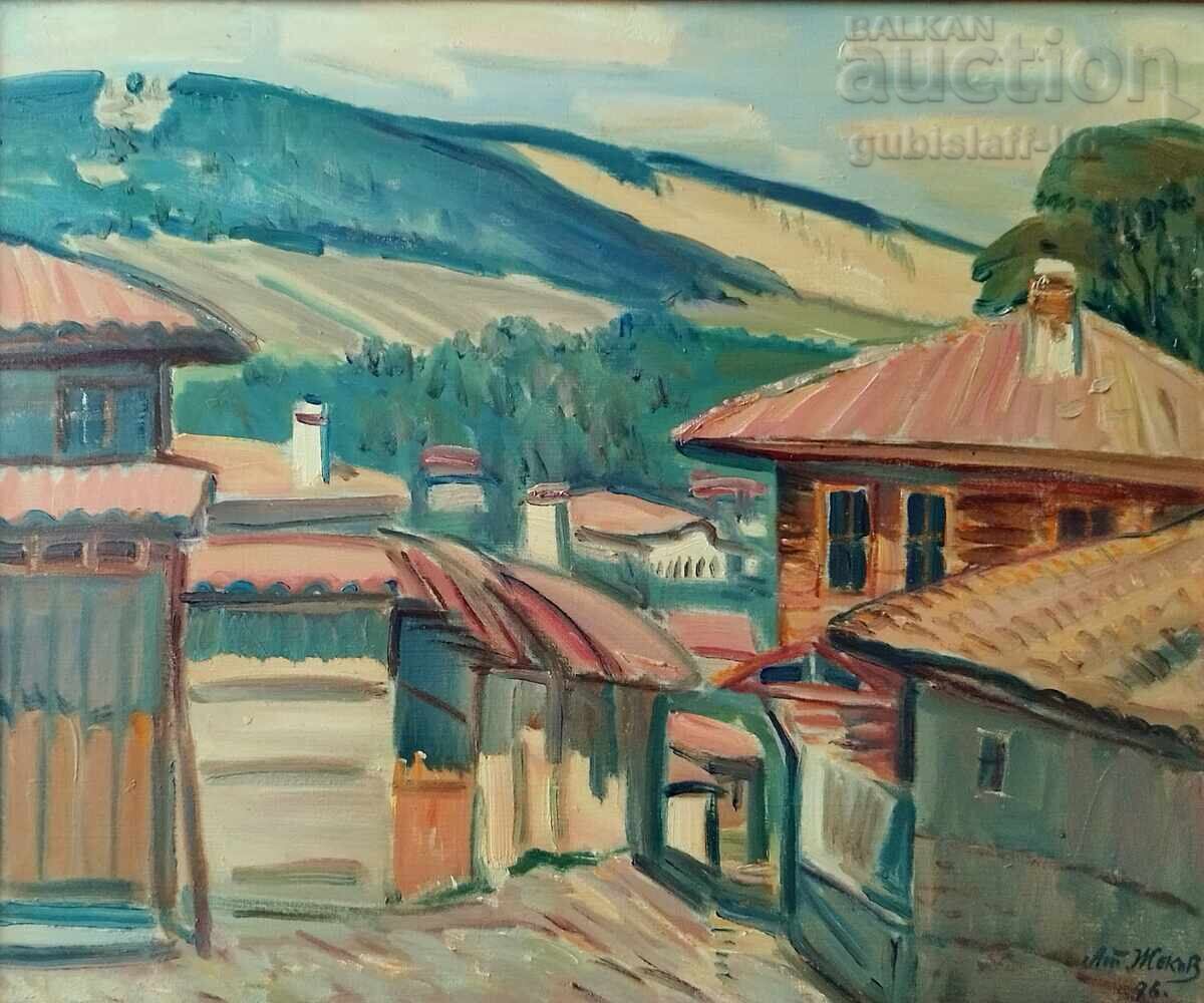 Tablou "Peisaj din Jeravna", pictor Atanas Jekov (1926-2006) cu preț 2400.00 BGN | € 1227.10