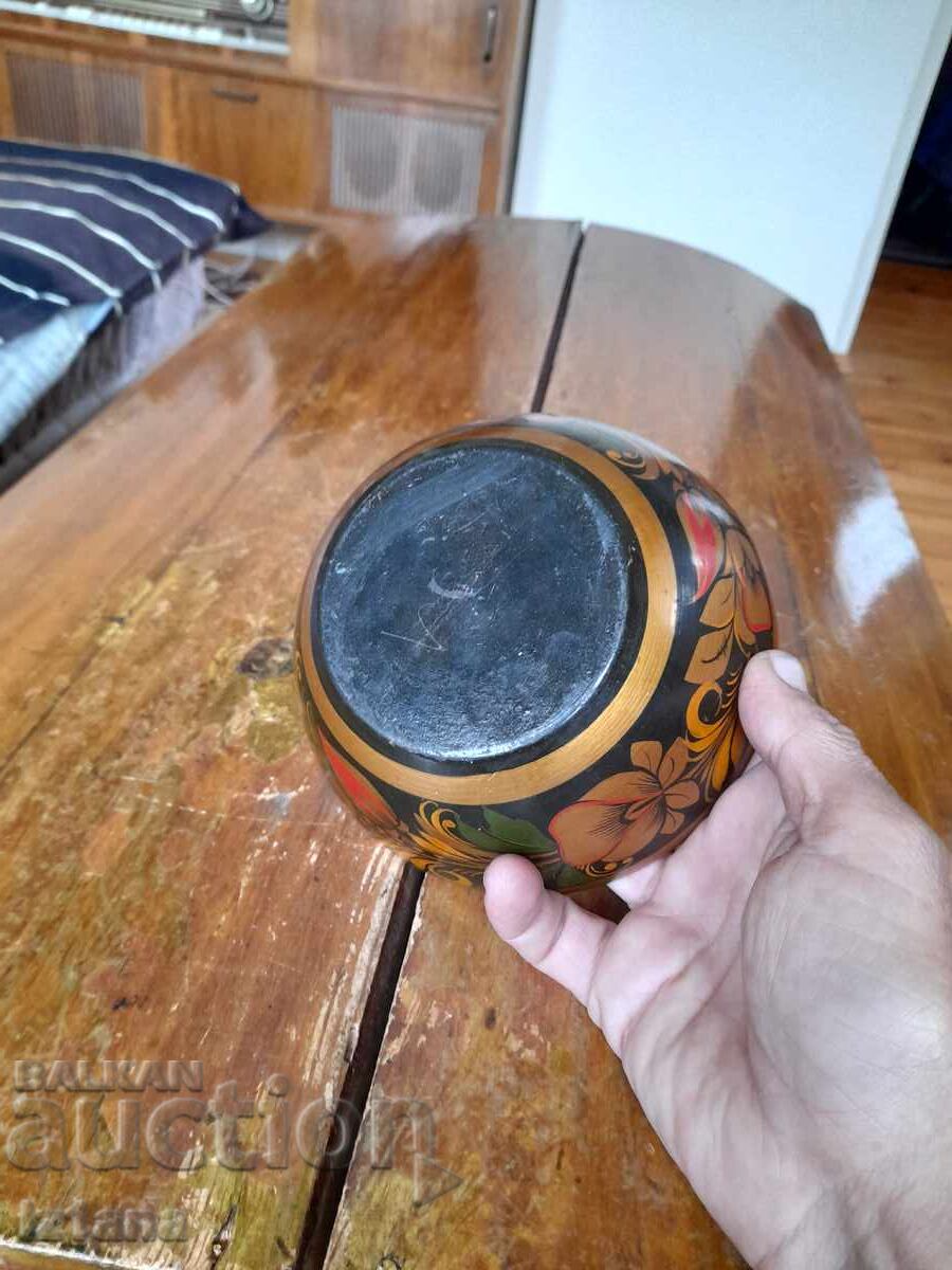 Стара дървена паница,хохлома - 6