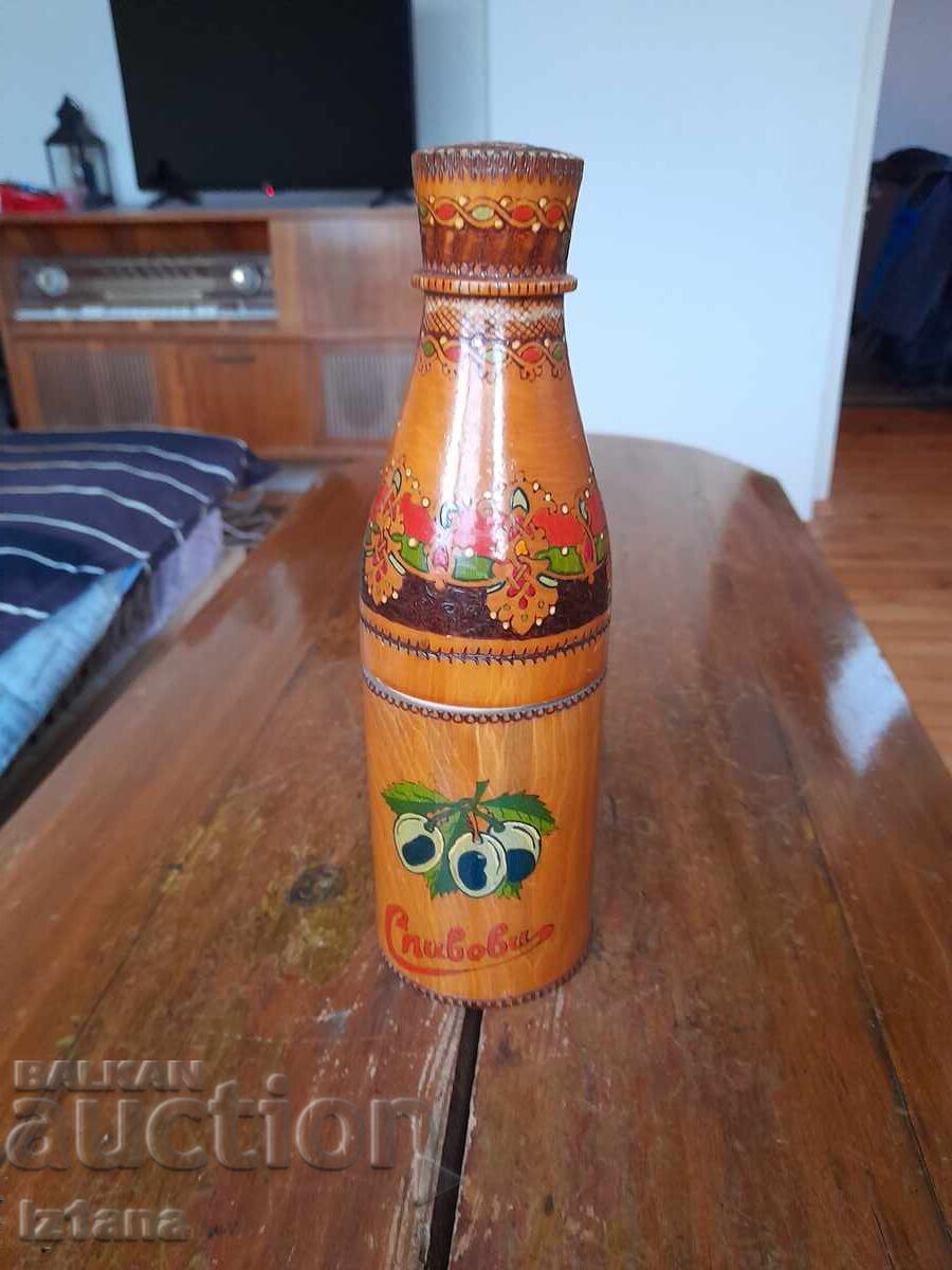 Old wooden box for a bottle, plum brandy bottle with price 55.00 BGN | € 28.12