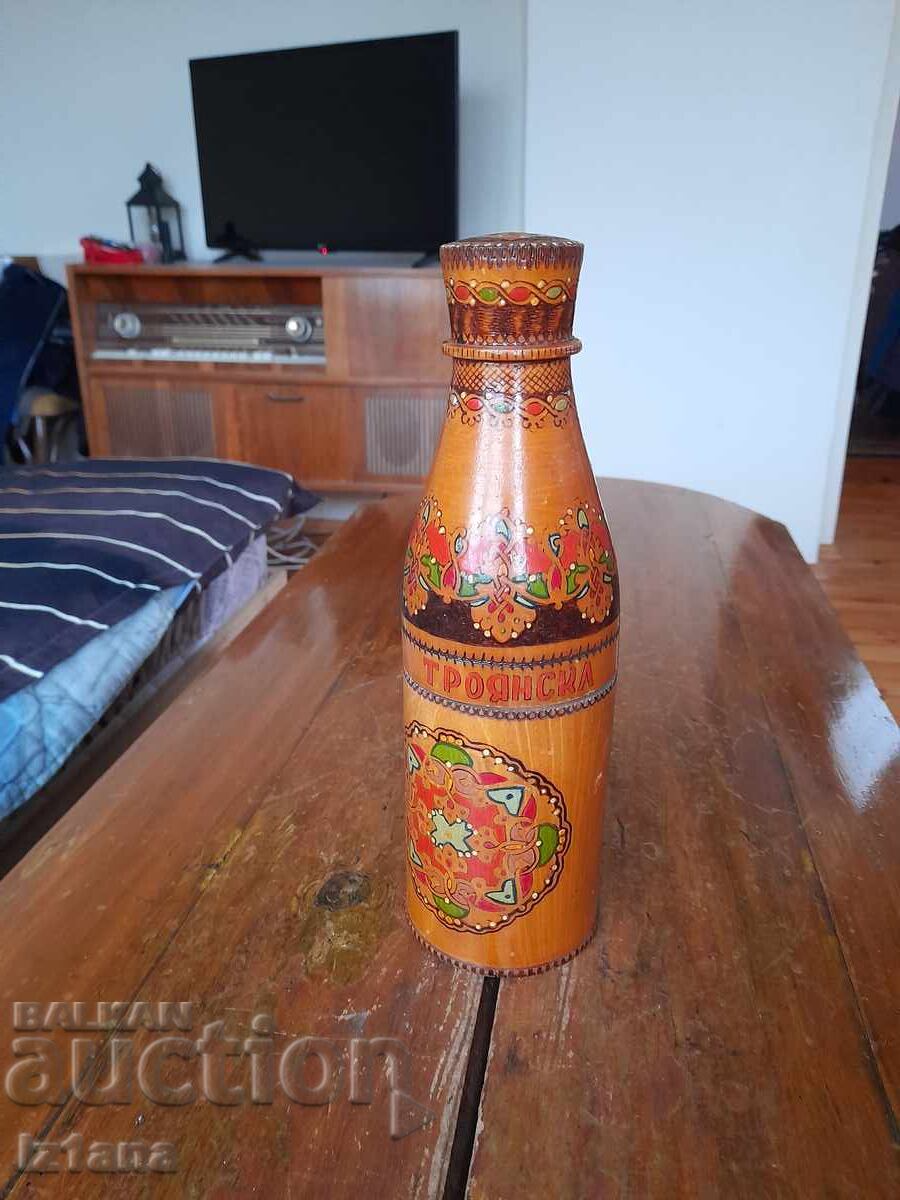 Old wooden box for a bottle, plum brandy bottle