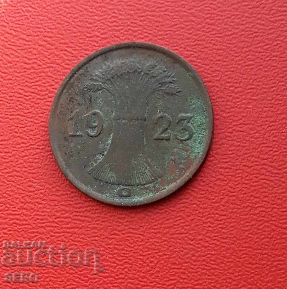 Germany-1 pfennig 1923 G-Karlsruhe-rare year and mint with price 2.00 BGN | € 1.02