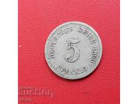 Германия-5 пфенига 1893 G-Карлсруе-малък тираж и рядка