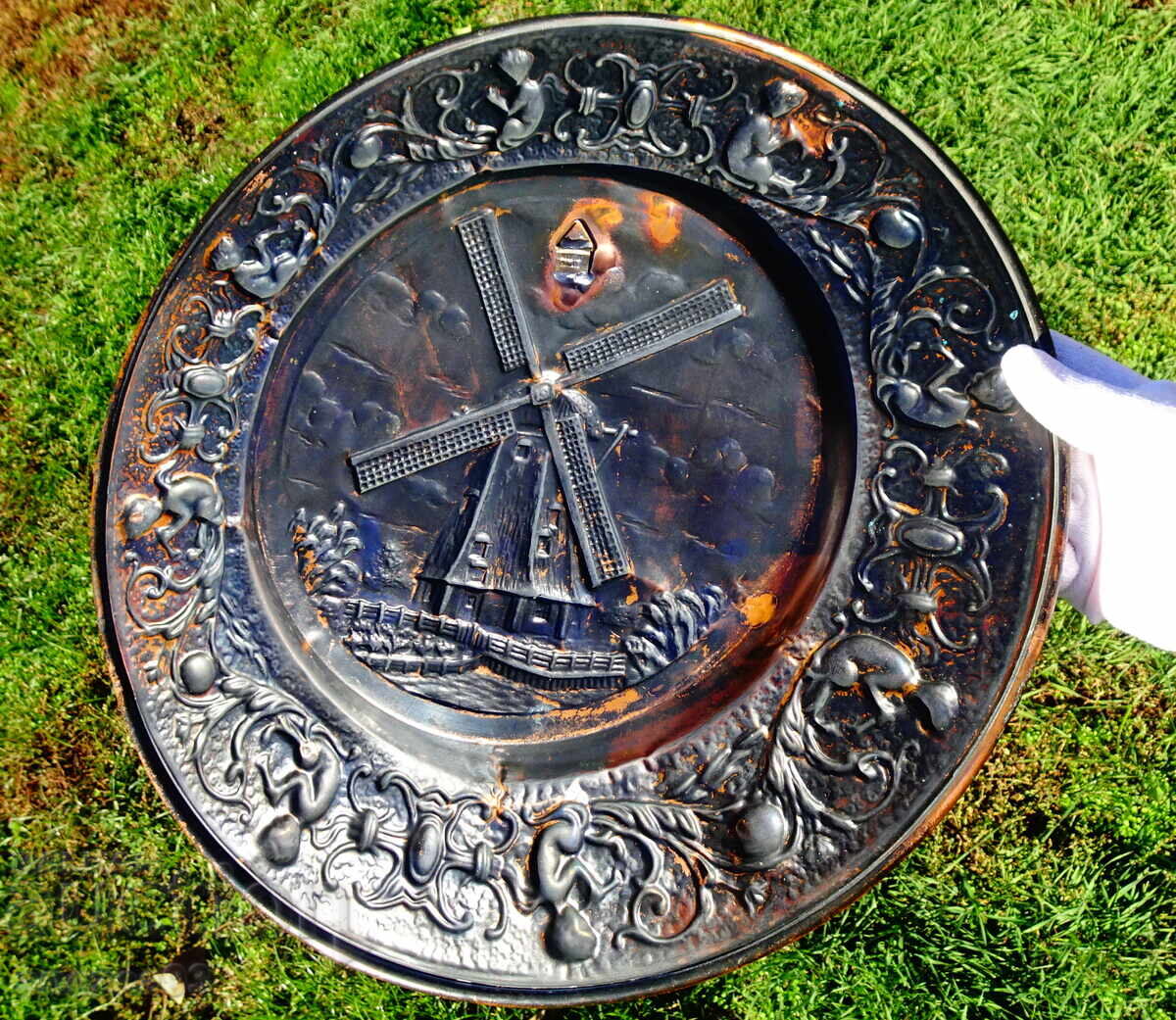 Παράδοση Χάλκινο πάνελ, ανάγλυφη εικόνα Μύλος, 38 εκ., 440 γρ