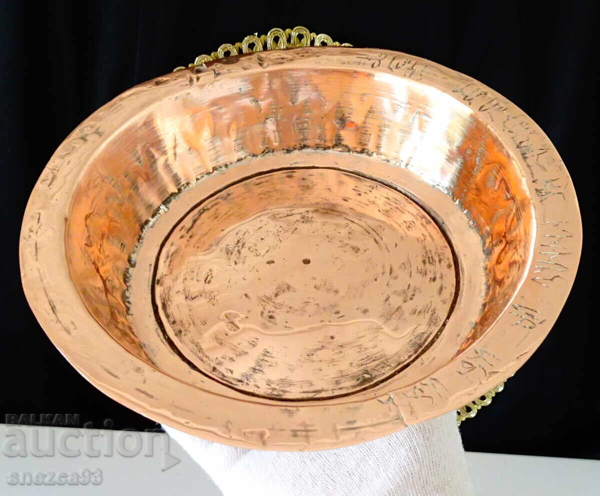 Hand-forged copper bowl, sahan, panitsa, pure red copper